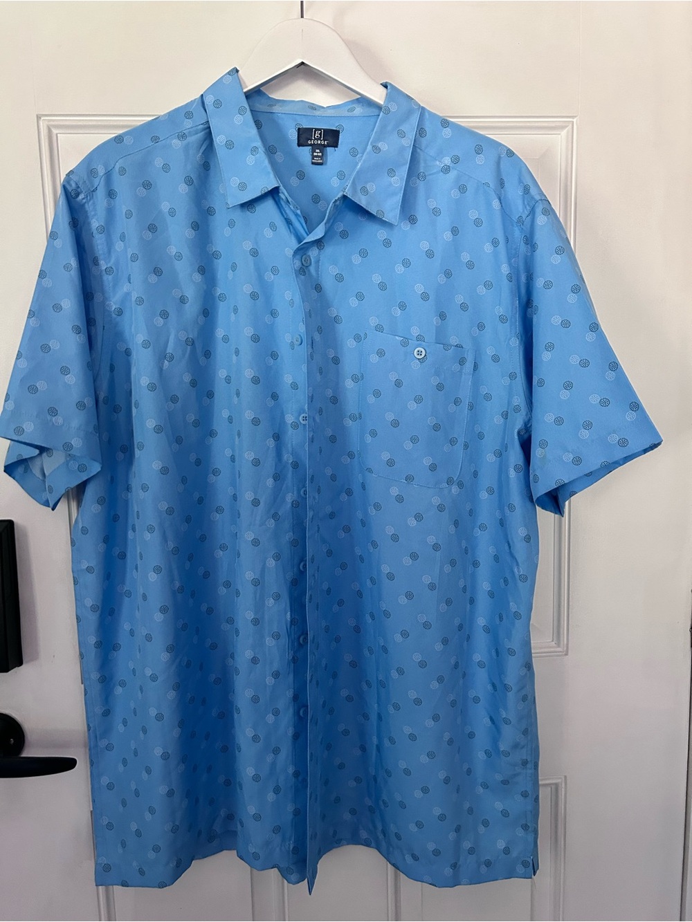 George Light Blue Short-Sleeve Button Down Shirt with Subtle Dot Print